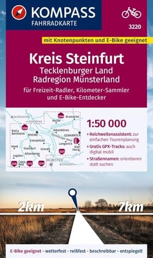 KOMPASS Fahrradkarte 3220 Kreis Steinfurt, Tecklenburger Land, Radregion Münsterland mit Knotenpunkten 1:50.000 - reiß- und wetterfest mit Straßennamen. Kompass Karten GmbH, 2024.
