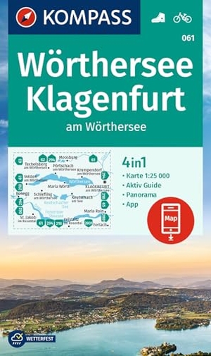 KOMPASS Wanderkarte 061 Wörthersee, Klagenfurt am Wörthersee 1:25.000 - 4in1 Wanderkarte mit Panorama und Aktiv Guide inklusive Karte zur offline Verwendung in der KOMPASS-App. Fahrradfahren.. Kompass Karten GmbH, 2023.