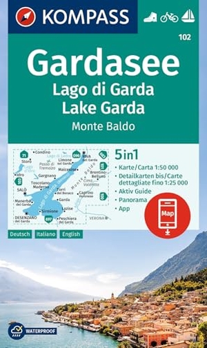 KOMPASS Wanderkarte 102 Gardasee, Lago di Garda, Lake Garda, Monte Baldo 1:50.000 - 5in1 Wanderkarte mit Panorama, Aktiv Guide und Detailkarten inklusive Karte zur offline Verwendung in der KOMPASS-App. Fahrradfahren. Segeln.. Kompass Karten GmbH, 2024.
