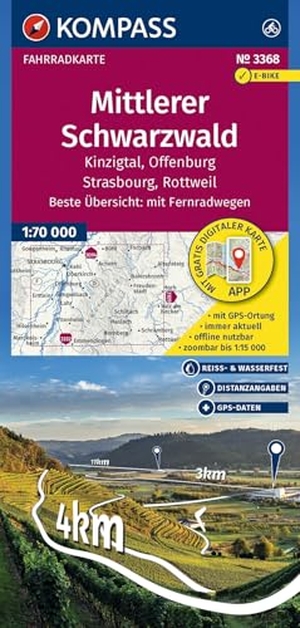 KOMPASS Fahrradkarte 3368 Mittlerer Schwarzwald, Kinzigtal, Offenburg, Strasbourg, Rottweil 1:70.000 - reiß- und wetterfest. Kompass Karten GmbH, 2026.