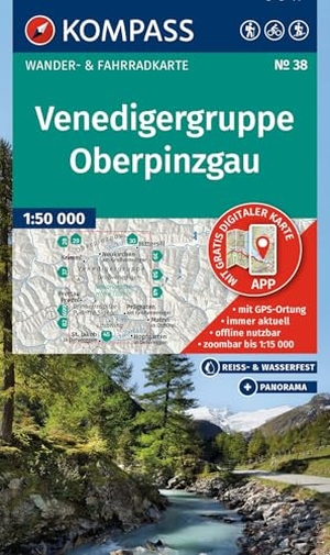KOMPASS Wanderkarte 38 Venedigergruppe, Oberpinzgau 1:50.000 - Wander- und Fahrradkarte in einem - inklusive Offline-Verwendung in der KOMPASS-App. Wander-& Radwege. Panorama. Skitouren.. Kompass Karten GmbH, 2026.