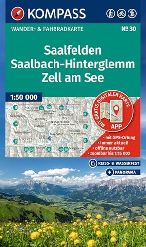 KOMPASS Wanderkarte 30 Saalfelden, Saalbach-Hinterglemm, Zell am See 1:50.000 - Wander- und Fahrradkarte in einem - inklusive Offline-Verwendung in der KOMPASS-App. Wander-& Radwege. Panorama. Skitouren. Langlaufen. Reiten.. Kompass Karten GmbH, 2025.