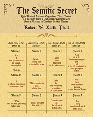 North, Robert W.. Semitic Secret - The Semitic Secret-How Biblical Authors Organized their Books to Include Both a Dictionary/Commentary and a Method to Disclose Scribal Errors : The Semitic Secret-How Biblical Authors Organized their Books to Include Both a Dictionary/Comm. 7771, 2020.