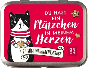 Groh Verlag (Hrsg.). Du hast ein Plätzchen in meinem Herzen - 25 süße Weihnachtsgrüße | Kleine Metalldose mit niedlichen Weihnachtssprüchen | Ideal als Advents- und Wichtelgeschenk. Groh Verlag, 2026.
