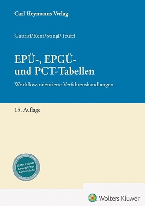 Gabriel, Markus / Renz, Christian et al. EPÜ-, EPGÜ- und PCT-Tabellen - Workflow-orientierte Verfahrenshandlungen. Heymanns Verlag GmbH, 2026.