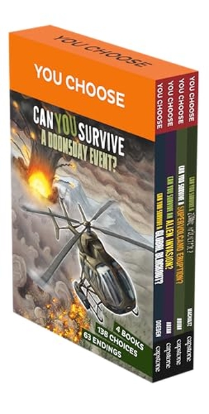Doeden, Matt / Wacholtz, Anthony et al. You Choose: Can You Survive a Doomsday Event? 4-Book Boxed Set 1. Capstone, 2025.