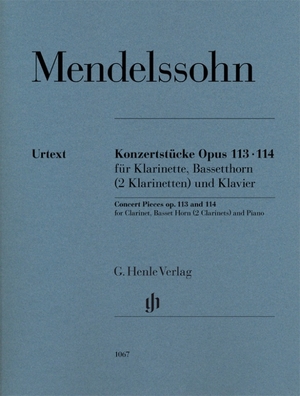 Mendelssohn Bartholdy, Felix. Konzertstücke op. 113 und 114 für Klarinette, Basetthorn (2 Klarinetten) und Klavier. Henle, G. Verlag, 2015.