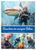 Tauchen im ewigen Blau. Eine Aquarell-Reise in die Tiefen der Meere (Wandkalender 2024 DIN A3 hoch), CALVENDO Monatskalender