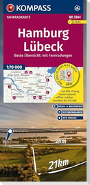 KOMPASS Fahrradkarte 3341 Hamburg, Lübeck 1:70.000