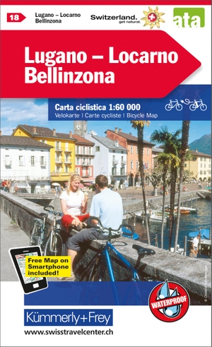Radwanderkarte Lugano - Locarno - Bellinzona  mit Ortsindex (18) - Free Map on Smartphone included. Kümmerly und Frey, 2019.