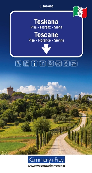 Kümmerly+Frey Regional-Strassenkarte 8 Toskana 1:200.000 - Mit Pisa, Florenz und Siena. Inkl. Stadtpläne, Ortsverzeichnis und Reiseinformationen. Kümmerly und Frey, 2026.
