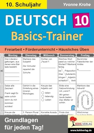 Krohe, Yvonne. Deutsch-Basics-Trainer / Klasse 10 - Grundlagen für jeden Tag im 10. Schuljahr. Kohl Verlag, 2023.