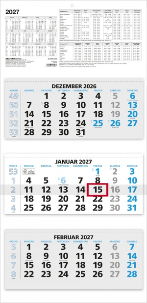 Neumann Verlage GmbH & Co KG (Hrsg.). 3-Monatskalender blau 2027. Neumann Verlage GmbH & Co, 2026.