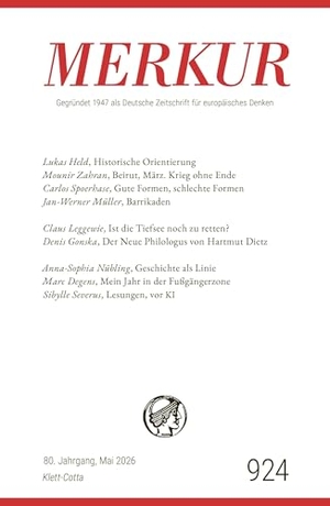 Knörer, Ekkehard / Christian Demand (Hrsg.). MERKUR 5/2026, Jg.80 - Nr. 924, Heft 05, Mai 2026. Klett-Cotta Verlag, 2026.