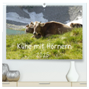 Kühe mit Hörnern (hochwertiger Premium Wandkalender 2025 DIN A2 quer), Kunstdruck in Hochglanz