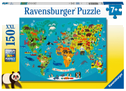 Ravensburger Kinderpuzzle - Tierische Weltkarte - 150 Teile Puzzle für Kinder ab 7 Jahren