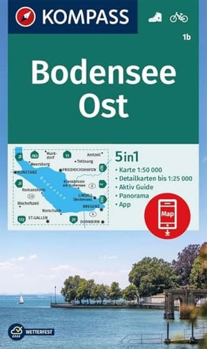 KOMPASS Wanderkarte 1b Bodensee Ost 1:50.000 - 5in1 Wanderkarte mit Aktiv Guide, Detailkarten und Panorama inklusive Karte zur offline Verwendung in der KOMPASS-App. Fahrradfahren.. Kompass Karten GmbH, 2024.