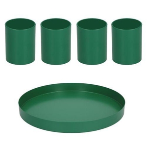 Deko-Set für die Adventszeit - Tablett und 4 Leuchter aus Edelstahl in dunkelgrün matt. Butzon & Bercker, 2026.