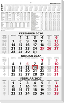 3-Monatskalender schwarz/rot 2027