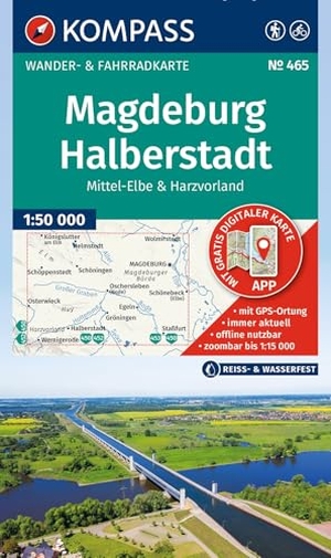 KOMPASS Wanderkarte 465 Magdeburg, Halberstadt, Mittel-Elbe & Harzvorland 1:50.000 - Wander- und Fahrradkarte in einem - inklusive Offline-Verwendung in der KOMPASS-App. Wander-& Radwege.. Kompass Karten GmbH, 2026.