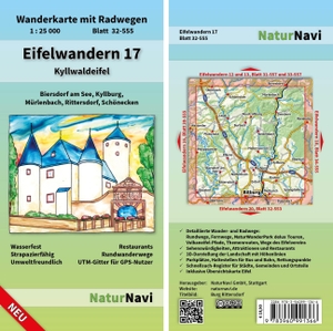 Eifelwandern 17 - Kyllwaldeifel - Wanderkarte mit Radwegen, Blatt 32-555, 1 : 25 000, Biersdorf am See, Kyllburg, Mürlenbach, Rittersdorf, Schönecken. Natur Navi GmbH, 2022.