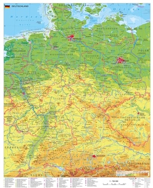 Stiefel, Heinrich. Deutschland physisch 1 : 750 000 - Wandkarte / Poster. Stiefel Eurocart GmbH, 2017.