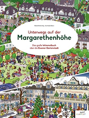 Kemner, Melanie / Michael Flachmann (Hrsg.). Unterwegs auf der Margarethenhöhe - Das große Wimmelbuch über die Essener Gartenstadt. Klartext Verlag, 2022.