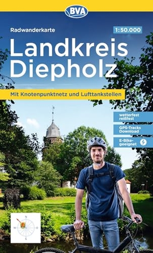 BVA BikeMedia GmbH / Diepholz Landkreis Diepholz (Hrsg.). BVA Radwanderkarte Landkreis Diepholz mit Knotenpunkten 1:50.000 - reiß- und wetterfest, GPS-Tracks Download, E-Bike geeignet, mit Lufttankstellen. KOMPASS Freytag & Berndt, 2025.