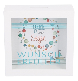 Wunscherfüller als Bilderrahmen-Spardose "Glück und Segen", 14×14×5,5 cm - Hochwertige Holz-Sparbüchse mit personalisierbarem Hintergrundbild, ideal für Geldgeschenke zur Kommunion. Butzon & Bercker, 2026.