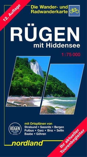 Deutsche Ostseeküste 06. Rügen mit Hiddensee 1 : 75 000 - Wander- und Radwanderkarte. Rückseite mit Reiseführer. Aktuelle Wanderwege. Nordland Verlag, 2021.