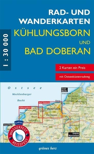 RWK-Set Kühlungsborn - Bad Doberan - Mit den Karten: "Rerik, Kühlungsborn" und "Bad Doberan, Warnemünde". Maßstab 1:30.000. Wasser- und reißfeste Karten.. Verlag grünes Herz, 2023.