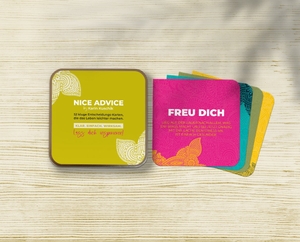 Kuschik, Karin. NICE ADVICE KARTEN - 52 kluge Entscheidungshelfer für jeden Tag: - Du fragst, die Karten antworten. Ein vertiefender Satz gibt zusätzlich Anregung zur Selbstreflexion.. Karma Baby Karma, 2023.