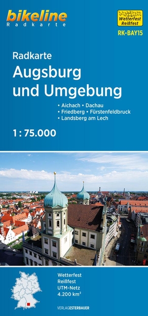 Verlag, Esterbauer (Hrsg.). Radkarte Augsburg und Umgebung 1:75.000 (RK-BAY15) - Aichach - Dachau - Friedberg - Fürstenfeldbruck - Landsberg am Lech, 1:75.000, wetterfest/reißfest, GPS-tauglich mit UTM-Netz. Esterbauer GmbH, 2021.