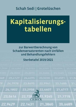 Schah Sedi, Cordula / Frank Grotelüschen. Kapitalisierungstabellen - zur Barwertberechnung von Schadensersatzrenten nach Unfällen und Behandlungsfehlern. C.H. Beck, 2023.