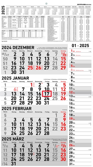 Zettler Kalender (Hrsg.). 4-Monatskalender Kombi 2025 - Büro-Kalender 33x45 cm (geöffnet) - mit Datumsschieber - Zettler - 961-0011. Neumann Verlage GmbH & Co, 2024.