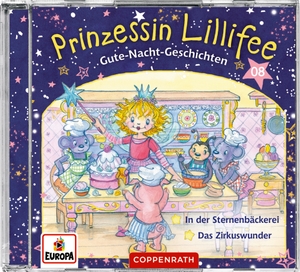 Nach einer Idee von Monika Finsterbusch. Prinzessin Lillifee - Gute-Nacht-Geschichten 08 - Folge 15+16 - In der Sternenbäckerei/Das Zirkuswunder. Coppenrath F, 2020.
