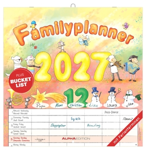 Neumann Verlage GmbH & Co KG (Hrsg.). Familienplaner Cartoon 2027 - Wandkalender 30x30 cm mit 6 Spalten, Schulferien & 4-sprachigem Kalendarium, ideal für Familienorganisation. Neumann Verlage GmbH & Co, 2026.