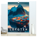 Lofoten - Old School Poster Style (hochwertiger Premium Wandkalender 2024 DIN A2 hoch), Kunstdruck in Hochglanz