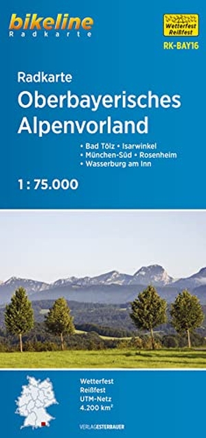 Esterbauer Verlag (Hrsg.). Bikeline Radkarte Oberbayerisches Alpenvorland 1 : 75 000 - Bad Tölz - Isarwinkel - München-Süd - Rosenheim - Wasserburg am Inn. Esterbauer GmbH, 2017.