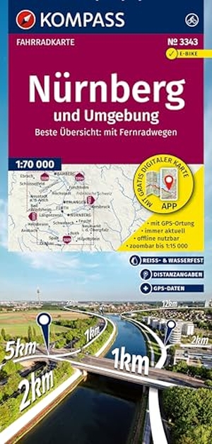 KOMPASS Fahrradkarte 3343 Nürnberg und Umgebung 1:70.000 - reiß- und wetterfest. Kompass Karten GmbH, 2025.