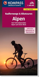KOMPASS Radfernwegekarte Radfernwege & Biketouren Alpen - Übersichtskarte 1:500.000