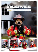 Feuerwehr - Tierischer Feuerwehrkalender (Wandkalender 2024 DIN A2 hoch), CALVENDO Monatskalender