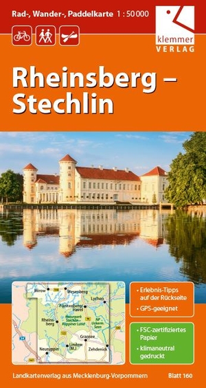 Klemmer, Klaus (Hrsg.). Rad-, Wander und Paddelkarte Rheinsberg - Stechlin - Maßstab 1:50.000, GPS geeignet, Erlebnis-Tipps auf der Rückseite. Klemmer Verlag, 2021.