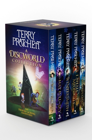 Pratchett, Terry. Terry Pratchett: A Discworld Collection: The Tiffany Aching Adventures - The Wee Free Men, a Hat Full of Sky, Wintersmith, I Shall Wear Midnight, the Shepherd's Crown. HarperCollins, 2025.