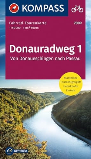 KOMPASS Fahrrad-Tourenkarte Donauradweg 1, von Donaueschingen nach Passau 1:50.000 - Leporello Karte, reiß- und wetterfest. Kompass Karten GmbH, 2022.