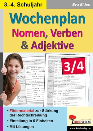 Eiden, Eva. Wochenplan Nomen, Verben & Adjektive - Fördermaterial zur Stärkung der Rechtschreibung. Kohl Verlag, 2024.