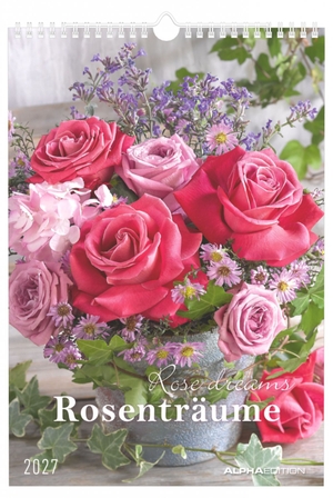 Neumann Verlage GmbH & Co KG (Hrsg.). Rosenträume 2027 - Wandkalender 23,7x34 cm mit 12 Rosenmotiven, 4-sprachigem Kalendarium und Platz für Notizen. Neumann Verlage GmbH & Co, 2026.