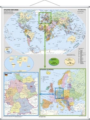 Deutschland und Europa in der Welt politisch. Wandkarte Großformat mit Metallstäben. Stiefel Eurocart GmbH, 2004.