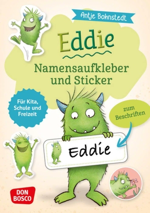 Eddie-Namensaufkleber und Sticker für Kita, Schule und Freizeit - Selbstklebende Namensetiketten und Klebebilder für Flaschen, Brotdosen & Schulsachen. Monsterstarke Klebeschilder zum Beschriften und Sammeln. Don Bosco Medien GmbH, 2026.