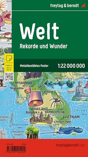 Freytag & Berndt (Hrsg.). freytag & berndt Poster Weltkarte für Kinder, metallbestäbt 1:22 Mio. - 137,5 x 96 cm, Rekorde und Besonderheiten, illustrierte Kinderweltkarte. Freytag + Berndt, 2026.